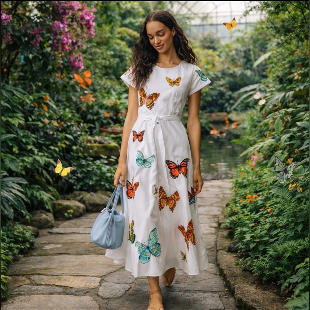 🎉SUPER RARE🎉Fanm Mon Anthropologie NWT  Papiyon Short-Sleeve Embroidered Dress S